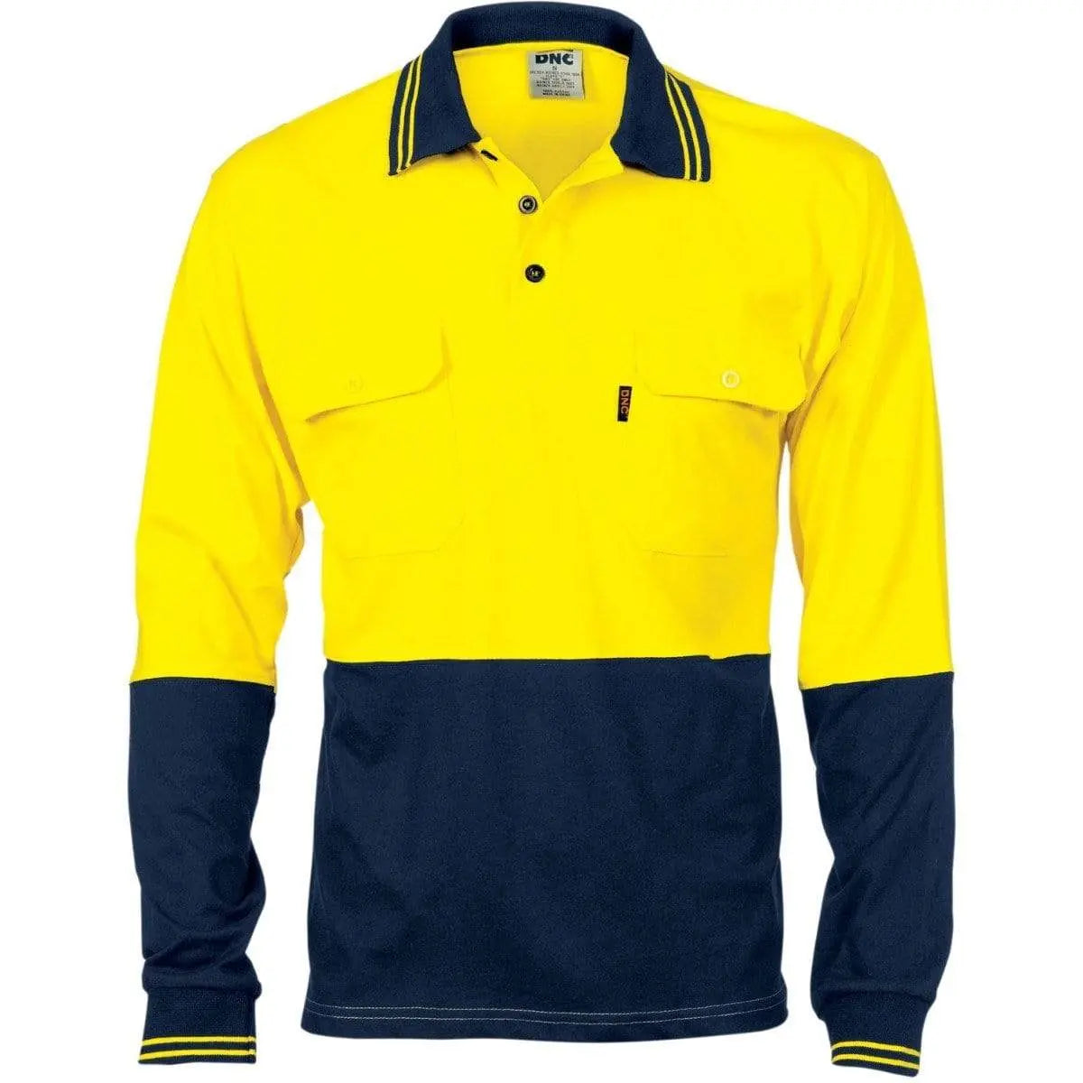 Dnc Workwear Hi-vis Cool-breeze 2-tone Cotton Jersey Long Sleeve Polo Shirt With Twin Chest Pocket - 3944 Metro Workwear.